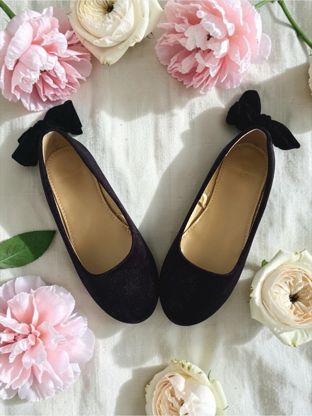 Crewcuts Velvet Bow Ballet Flats 🎀 Black Girls Size 2 Like New